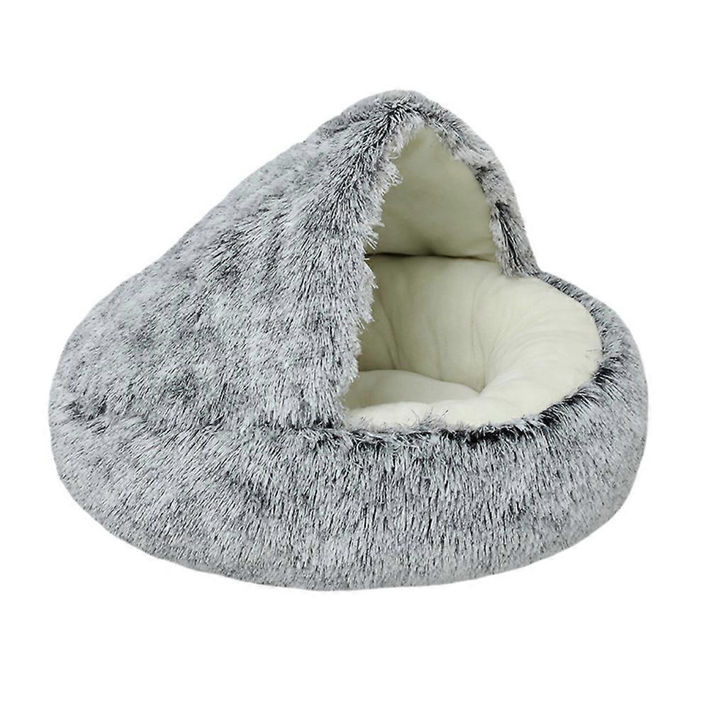 Winter Warm Shell Semi-Enclosed Pet Bed 40cm Gradient Gray Short Pile