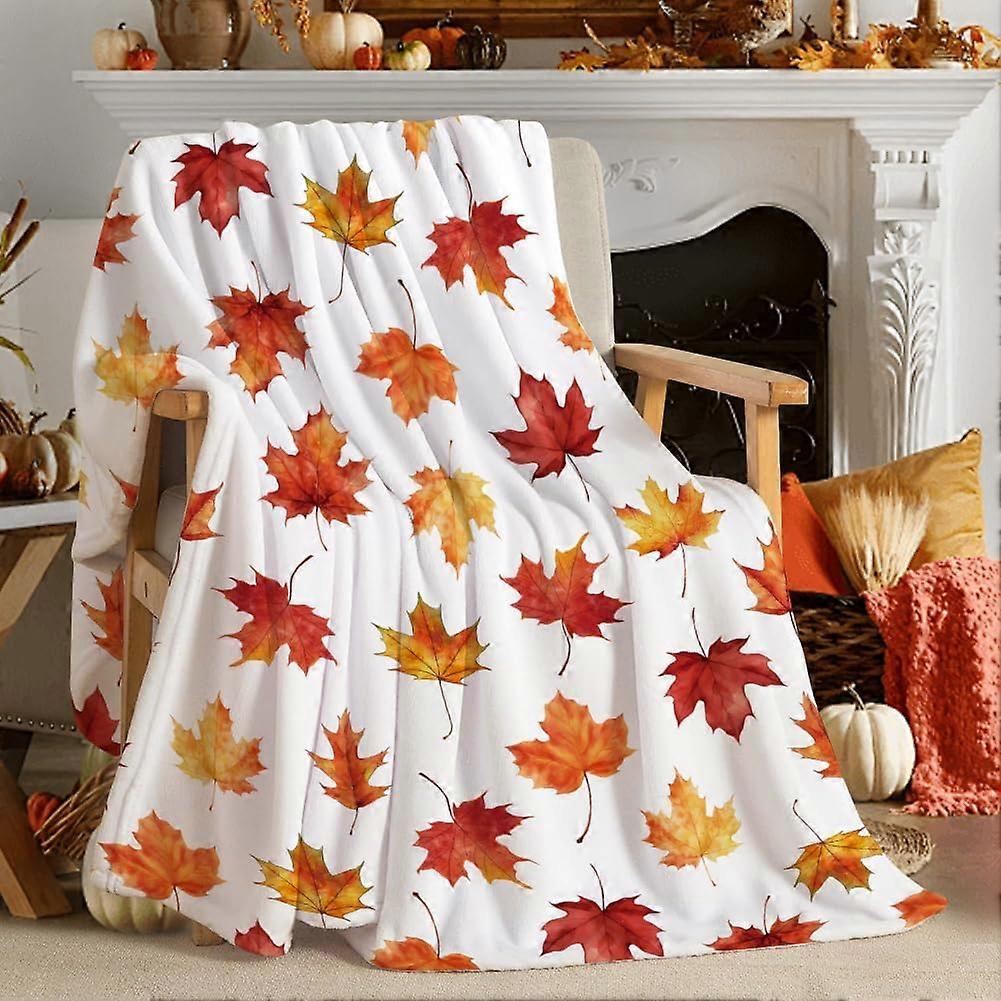 Fall Maple Leaf Throw Blanket Autumn Leaf Blanket Autumn Thanksgiving Decor Super Soft Flannel Throw Blanket Lightweight Fluffy Plush Fuzzy Bed Blanke