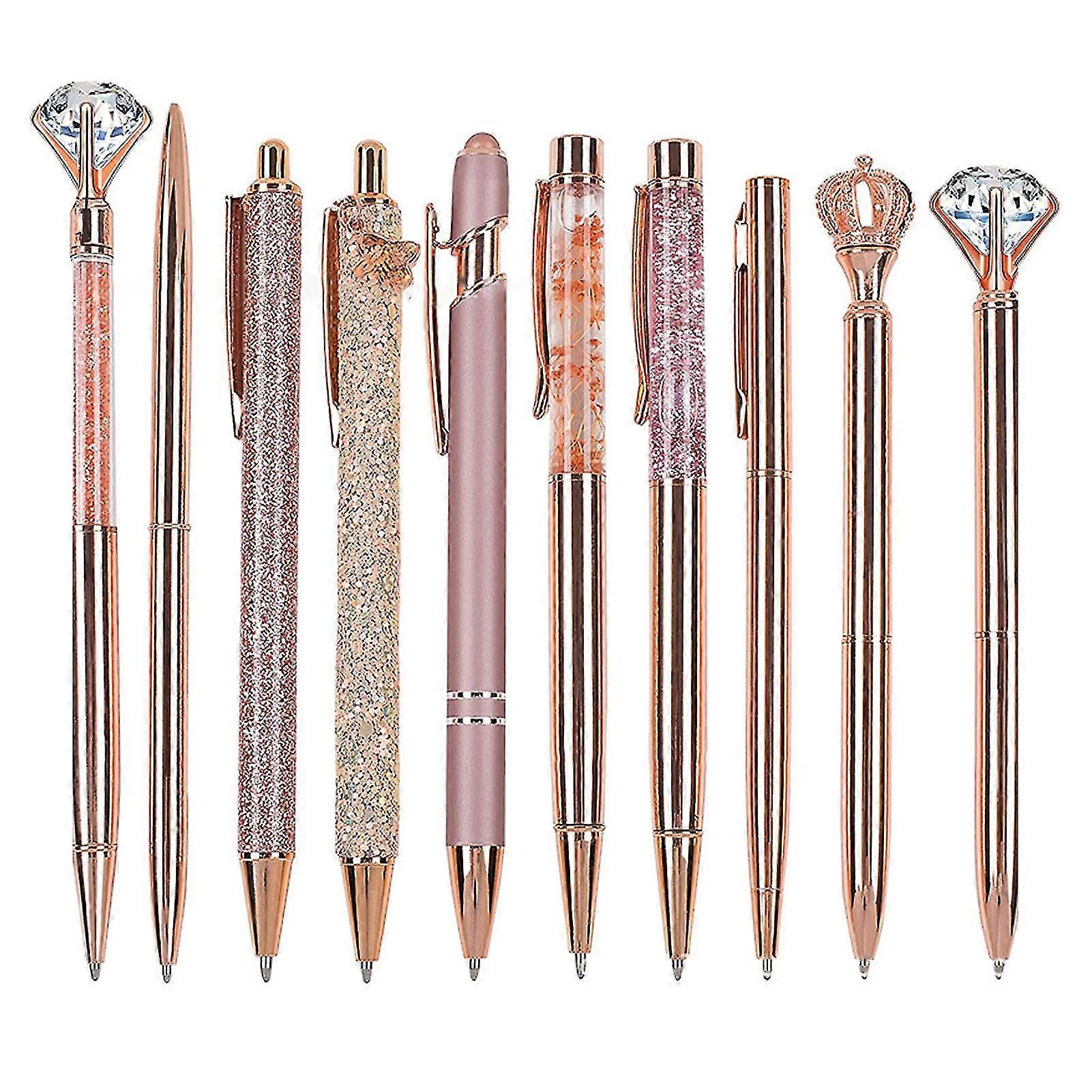 10PCS حجر الراين مطعمة حالة حبر جاف القلم بسيط قوي القرطاسية القلم لمكتب / مدرسة / منزل