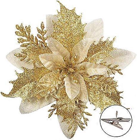 12 db csillogó karácsonyi virág (15cm/5.9'') 12 db klippel Mikulásvirág virág Karácsonyfa virágdíszek Karácsonyfa Ornamen