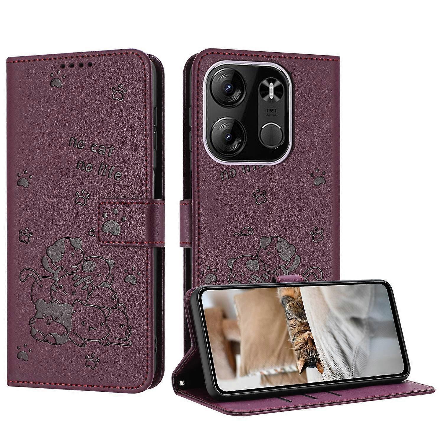 Embossed Kitten PU Case For Tecno Spark Go 2023