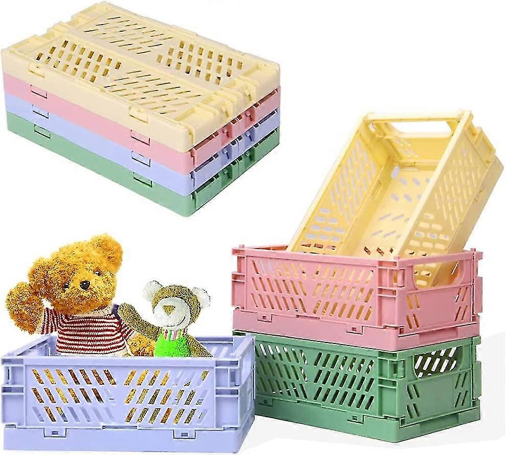 Mini Storage Baskets, Plastic Foldable Storage Baskets Stackable Small Desktop Organizer 4 Pieces