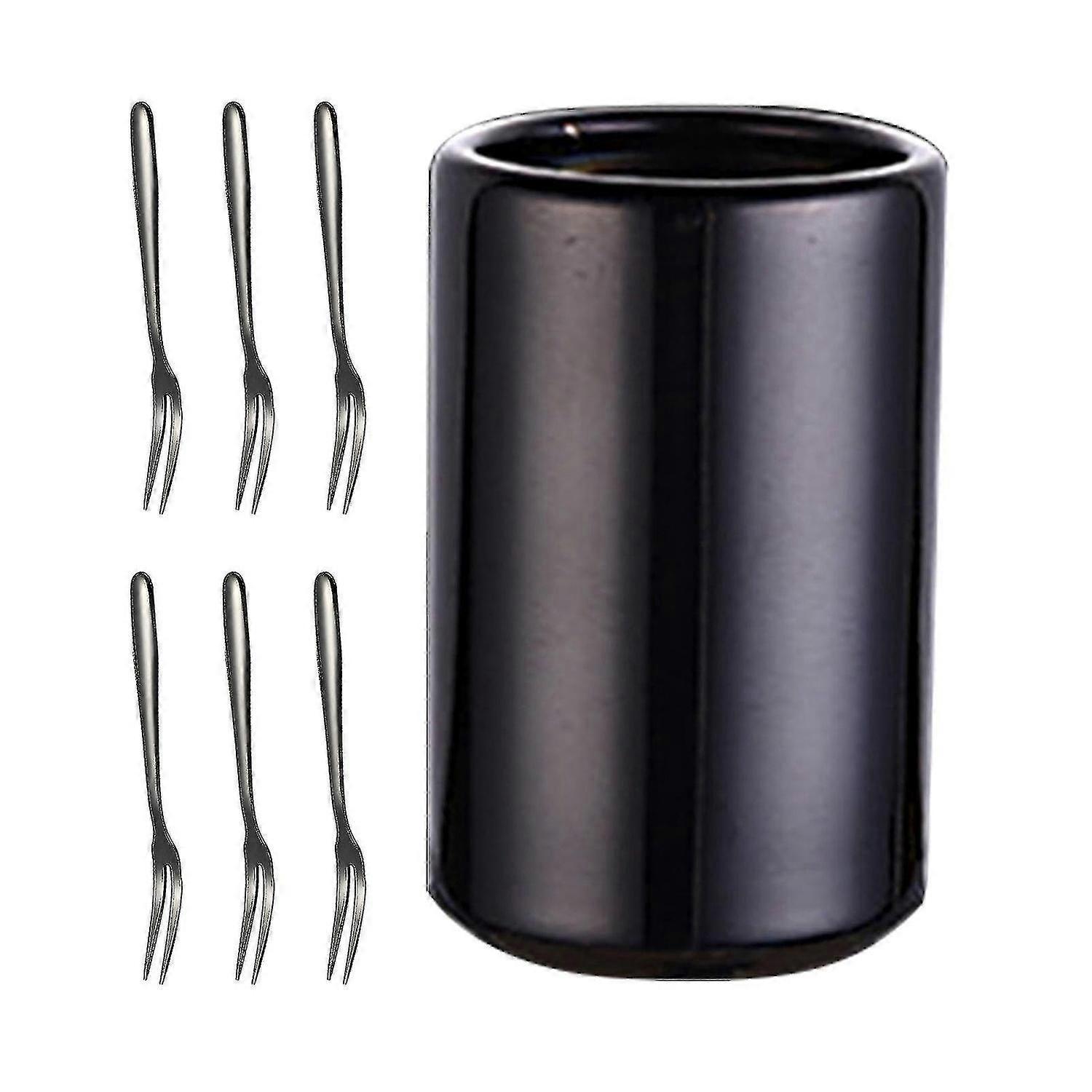 Black Stainless Steel Dessert Fork Set with Storage Box