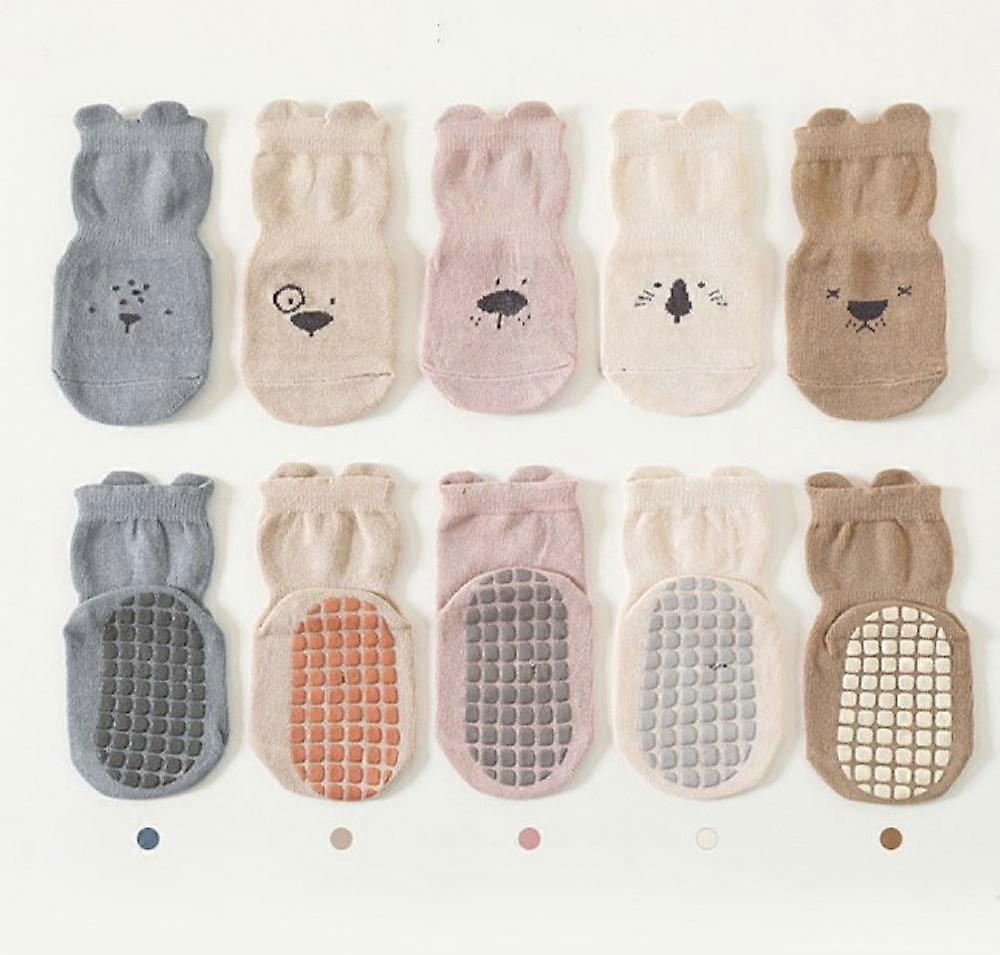 Size S (0-1 years) Baby Girl Boy 5 Pairs Socks Cotton Non-Slip Toddler Sock Cartoon Pattern