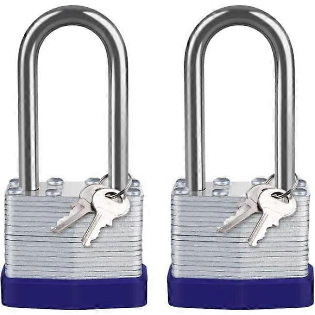 2 Pack 40mm Laminated Steel Outdoor Padlock, 4 Keys Waterproof Very High Security Padlock, Long Steel Shackle, For Gym Lockers, Sheds, Garages, Fences