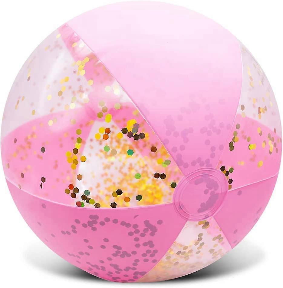 Inflatable Glitter Beach Ball 16" Accessory Confetti Pink