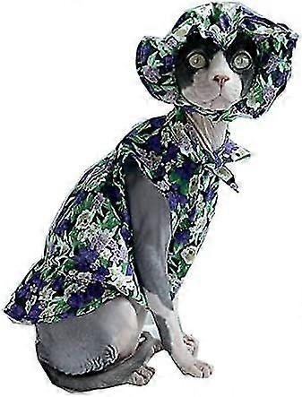 Tüysüz Kedi Mor Çiçekli Elbise Şapka Seti, Yaz Kolsuz Elbise Giyim Sphynx Cornish Rex Devon Rex Peterbald Ve Stenografi Kız Kediler, nefes kesen