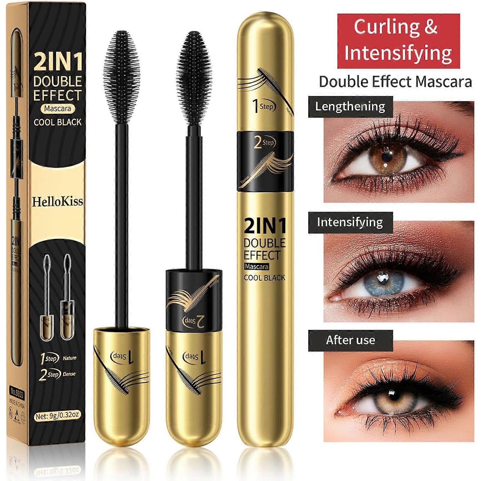 Double Effect Eye Black Mascara Cream, 2-1 wasserfeste und langanhaltende Wimperntusche, lang, lockig, dick, schweißtreibend, langanhaltend, nicht verschmierend