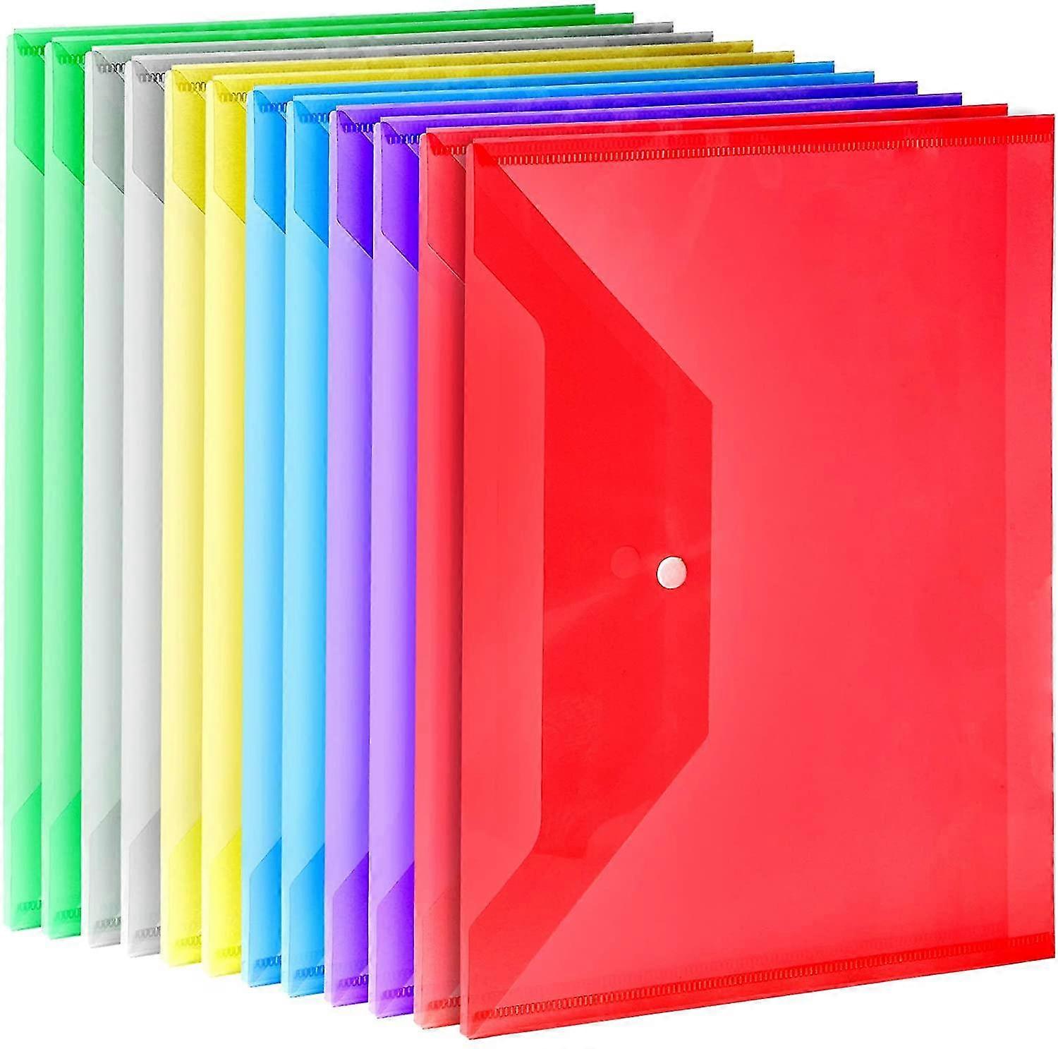 12 Pack Plastic Envelopes, A4 Clear File Organizer With Snaps,6 Colors