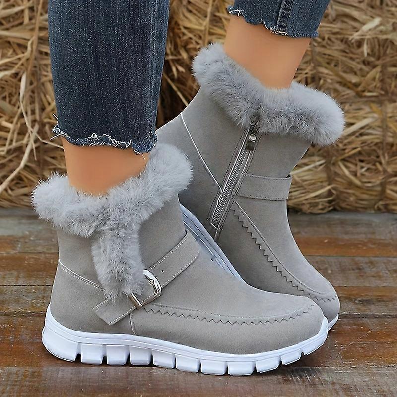 Winter Thermal Insulated Snow Boots, Warm Plush Lined Ankle Boots, Fluffy Trim Side Zipper Boots, Women's Footwear