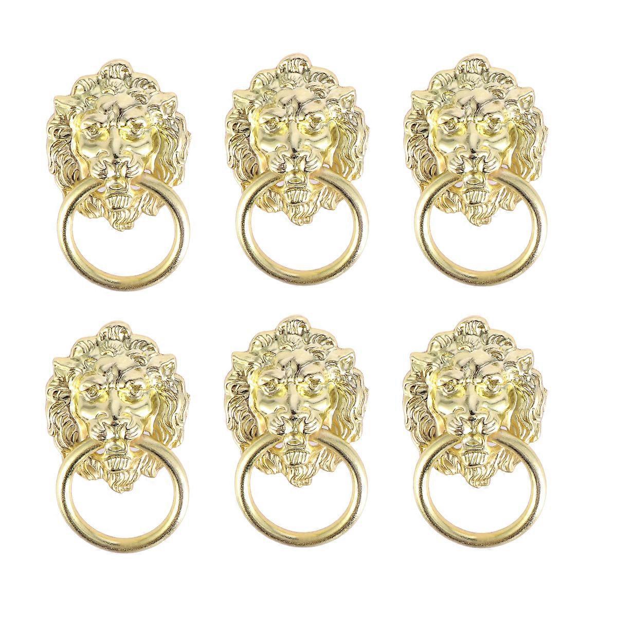 6pcs Drawer Cabinet Lion Head Pull Handle Knobs with Drawer Ring Door Rings Pull Handle Knobs for Home Golden
