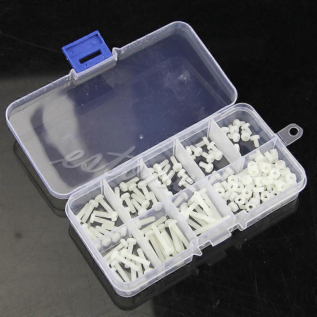 160Pcs Metrisch M3 8 Größen Sortiment Abstandshalter Nylon Schrauben Bolzen & Muttern Kit Weiß
