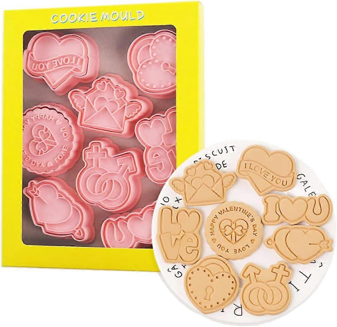 8 قطع قوالب ملفات تعريف الارتباط لعيد الحب للخبز أحبك مجموعة قوالب ملفات تعريف الارتباط أدوات المطبخ البلاستيكية (عيد الحب أ)