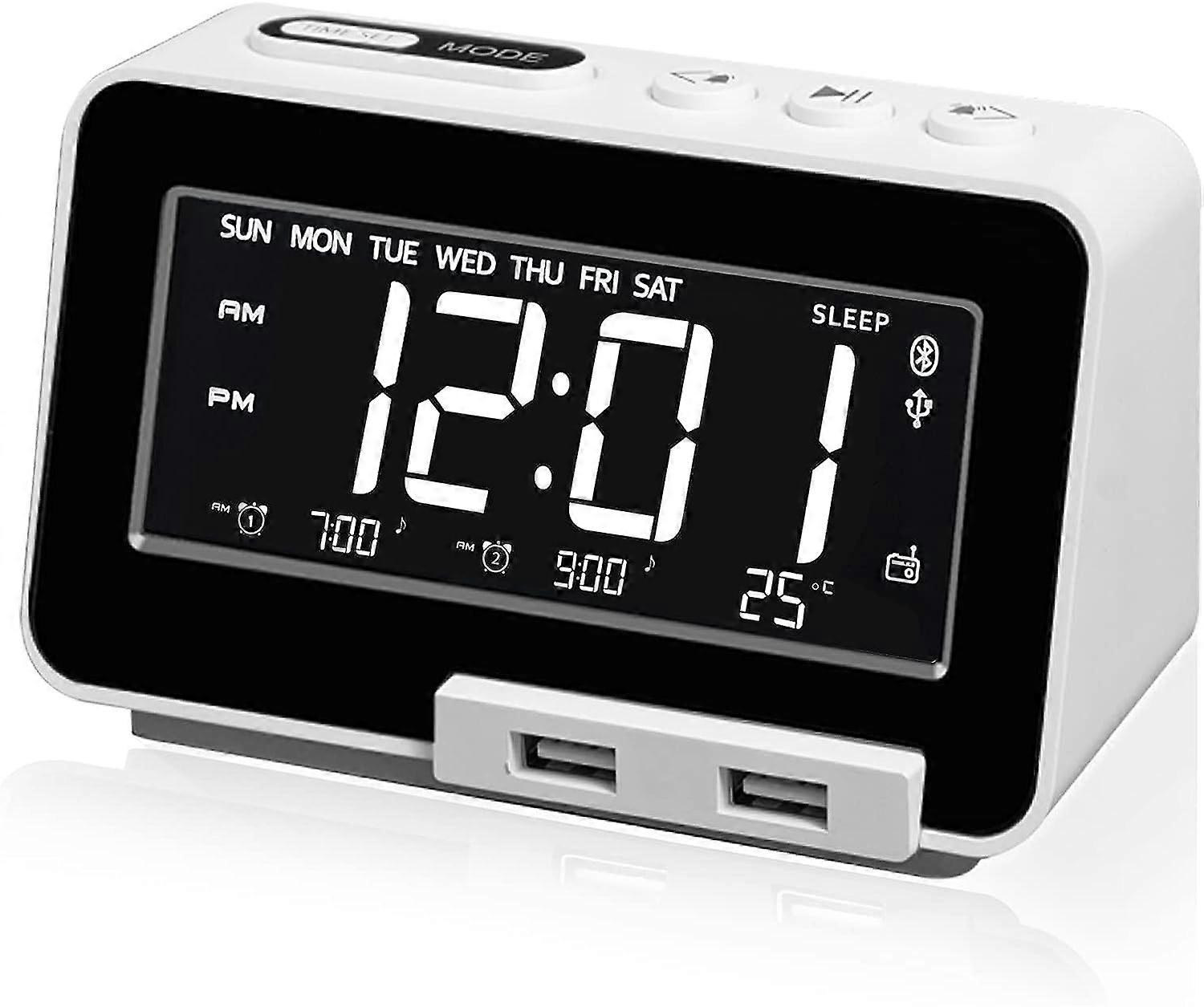 Radio-réveil Bluetooth K5, lecteur USB, gradateur en continu, double alarme séparée avec mode week-end, minuterie de mise en veille, chargeur USB C, batterie de secours