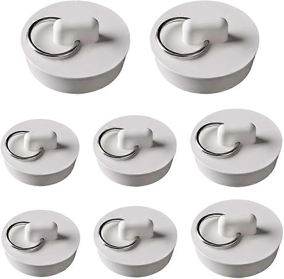 8pcs Bathtub Stopper Universal  Rubber Sink Stopper Kitchen Drain  Set White
