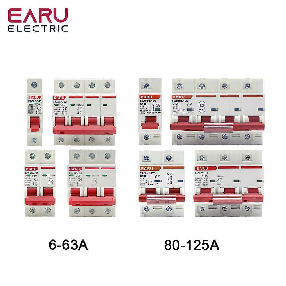 DC 1000V 1P 2P 3P 4P Solar Mini Circuit Breaker Overload Protection Switch6A~63A/80A 100A 125A MCB for Photovoltaic PV System