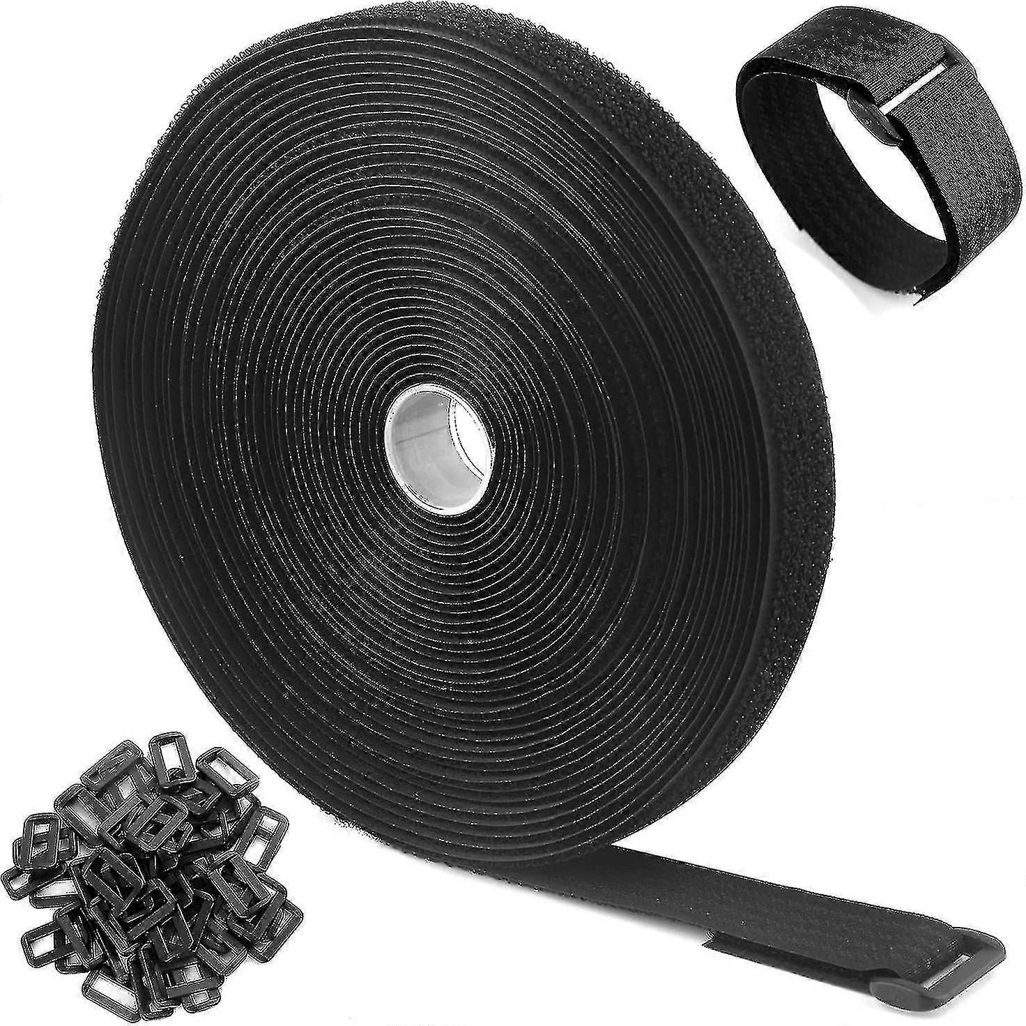10m Hook And Loop Tape With 50 Buckle, Free Cut Length Hook And Loop Cable Ties Gift