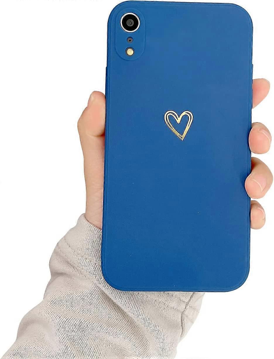Compatible with iPhone XR Case for Soft Liquid Silicone Gold Heart Pattern Slim Protective Shockproof Case for Women Girls for iPhone XR-Brown