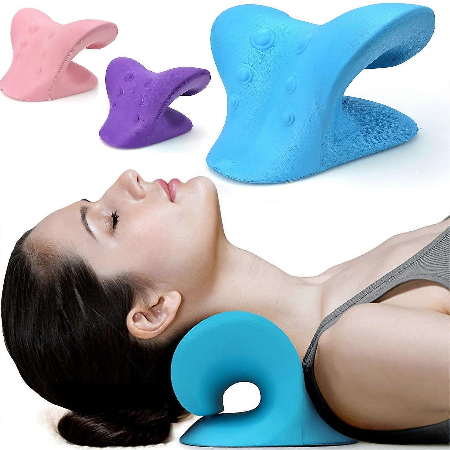 Neck Shoulder Stretcher Relaxer Cervical Chiropractic Traction Device Pillow for Pain Relief Cervical Spine Alignment Gift Blue