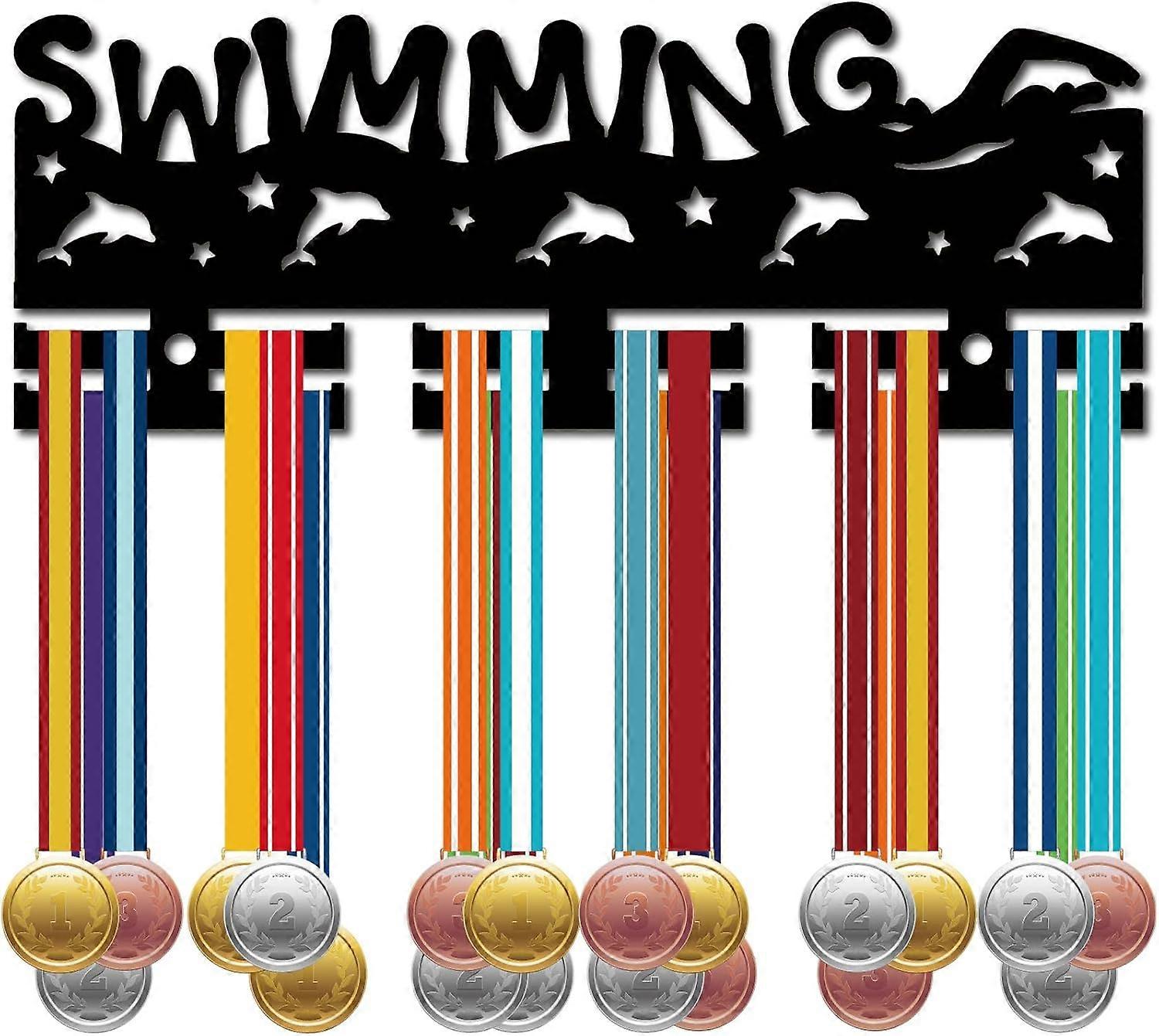 Swimming Medal Holder Display Hanger Rack Frame Acrylic Wall-Mounted Medal Hook with 12 Separate Hooks Hang 0ver 40+ Medals for for Triathlon Runing B