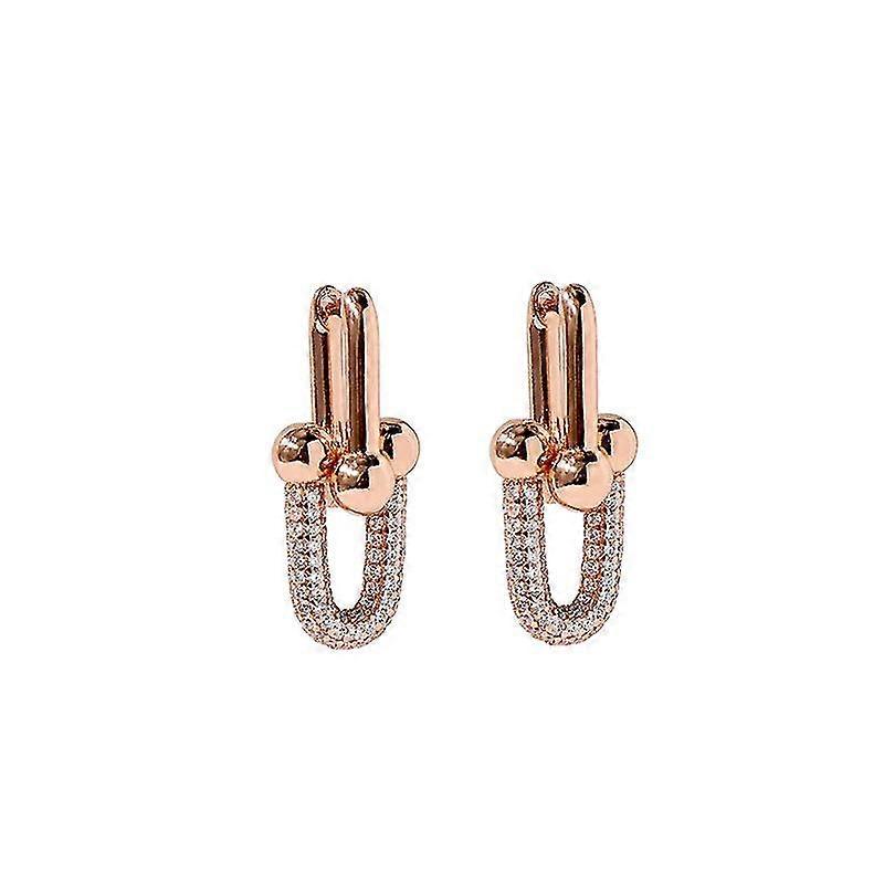 Micro Diamond Doppio Bambù Forma U Orecchini Donna - Oro Rosa