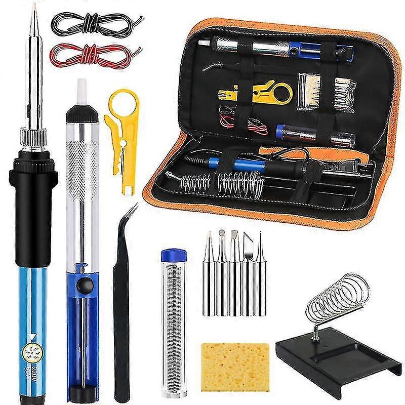 Kit de ferro de solda, Tabiger 60w ferramentas de soldagem com temp ajustável 200-450c e interruptor on / off, 5 pontas de solda, bomba de solda, fio de solda, fio S