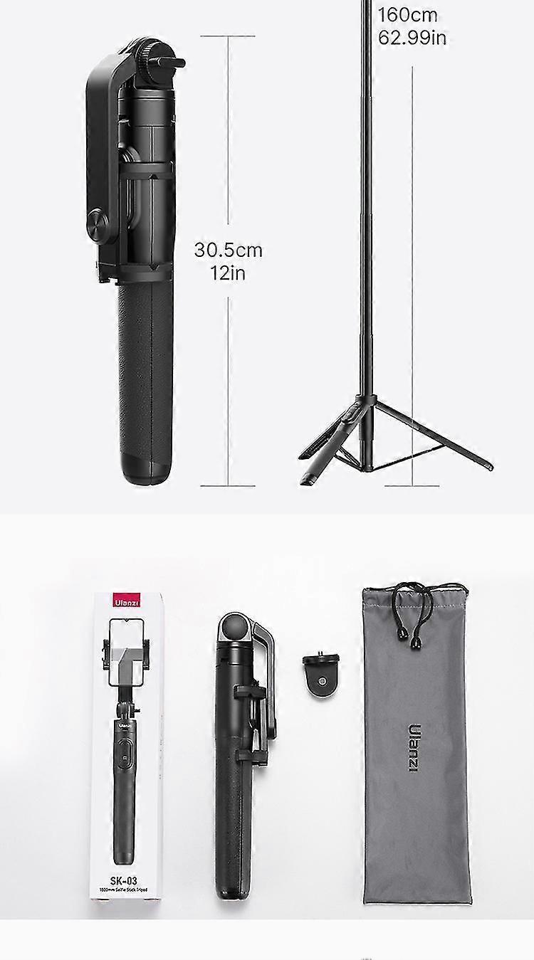 Ulanzi Sk-03 1.5m Bluetooth Sans Fil Selfie Stick Trépied Monopode Pour Smartphone 11 10 9 8 7 Insta360 X3 Dslr Appareil Photo