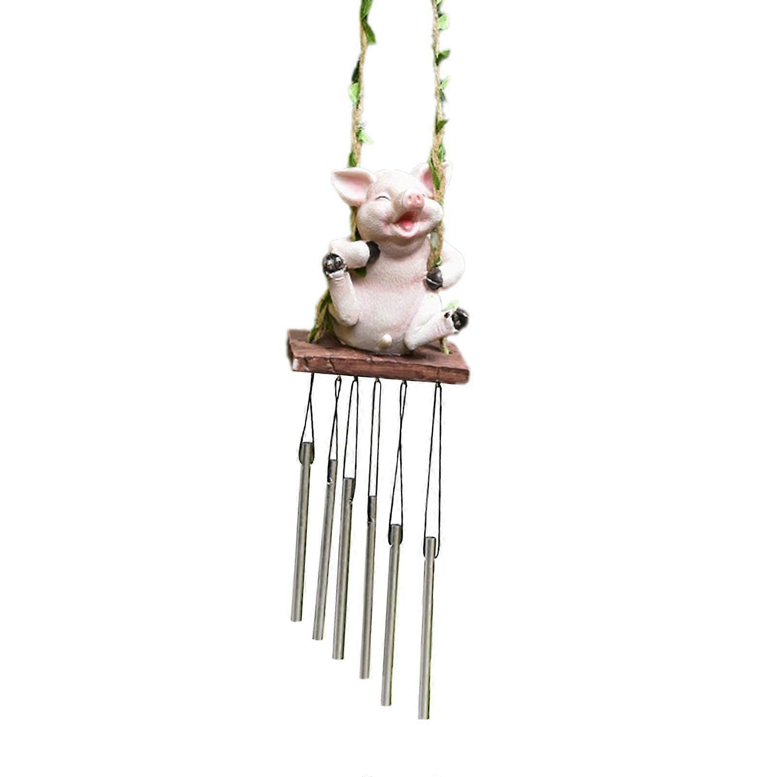 Sculptural Wind Chime Pig Statue Figurine Unique Decorative Accent for Patio