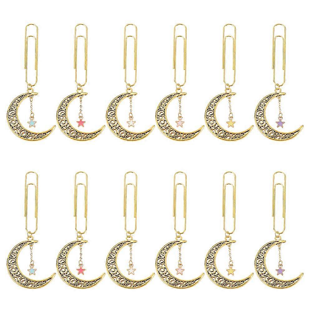 12Pcs Moon and Star Paperclips 3.8 Inch Alloy Pendant Paper Clip with Moon Star Charms Metal Paper Clips for Paper Document Note Sorting and Organizin