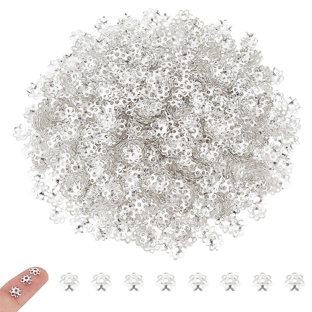 2000Pcs Iron Bead Caps Flower Multi-Petal Silver 6x1mm Hole: 1mm