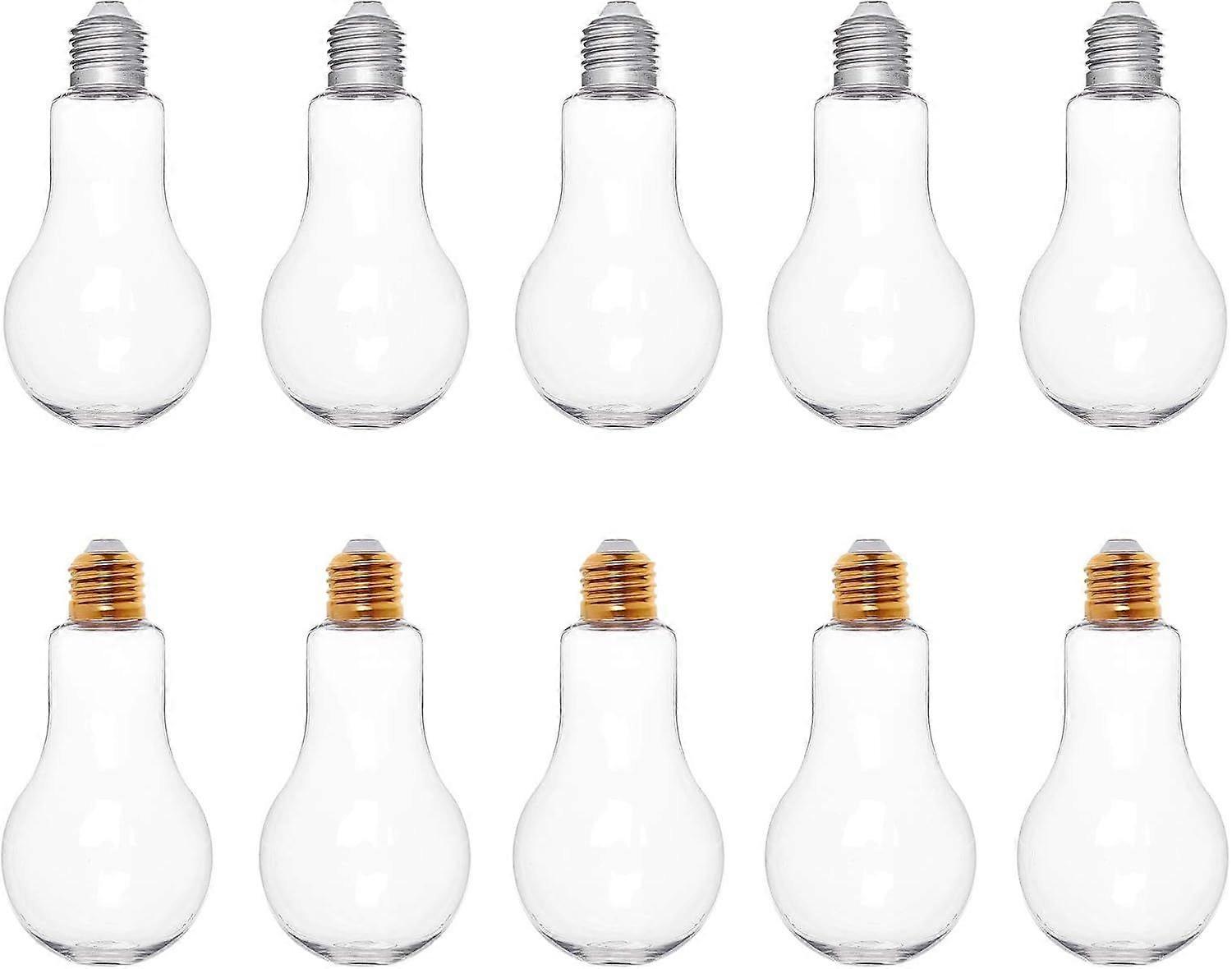 12 Packs Plastic Light Bulb Shaped Bottle with 200ml Capacity Plastics Jars with Lids for Party Decor and Ornaments Storage Golden and Silver