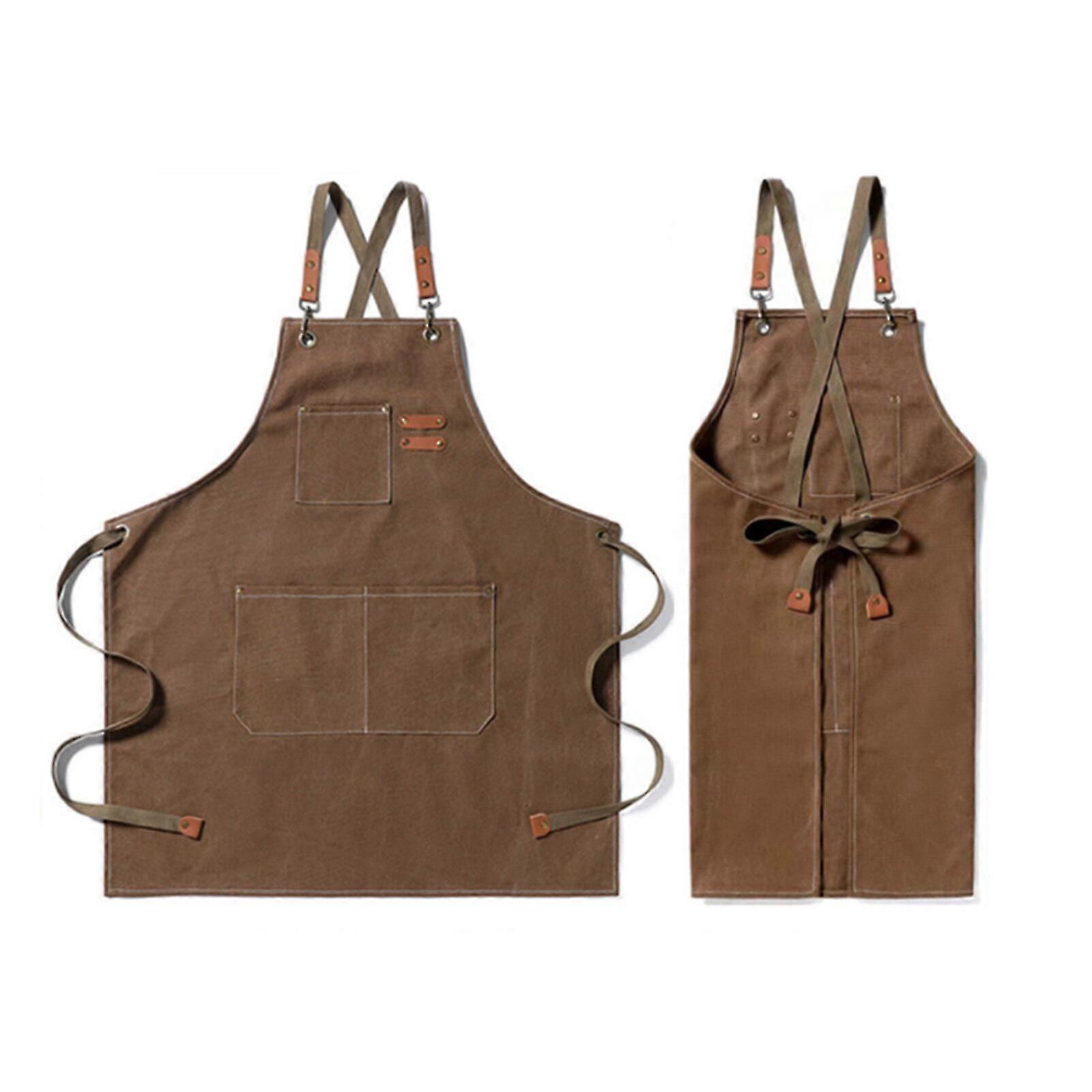 Men Chef Aprons Heavy Duty Canvas Cross Back Apron Adjustable with 3 Pockets