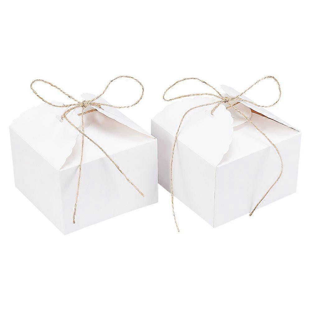 1Set Square Foldable Creative Kraft Paper Box with Jute Twine White 9x9x6cm 16pcs