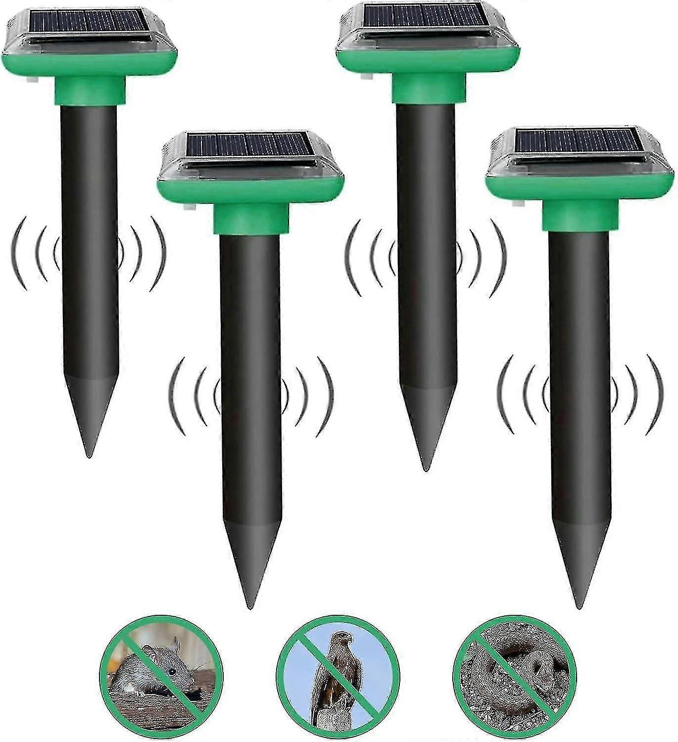 4 Pack Mole Repellent, Solar PoweRed Ultrasonic Sonic Repellent, Waterproof Snake Repellent Deterrent Gopher Vole Snake Spikes from Lawn Garden Yard[H
