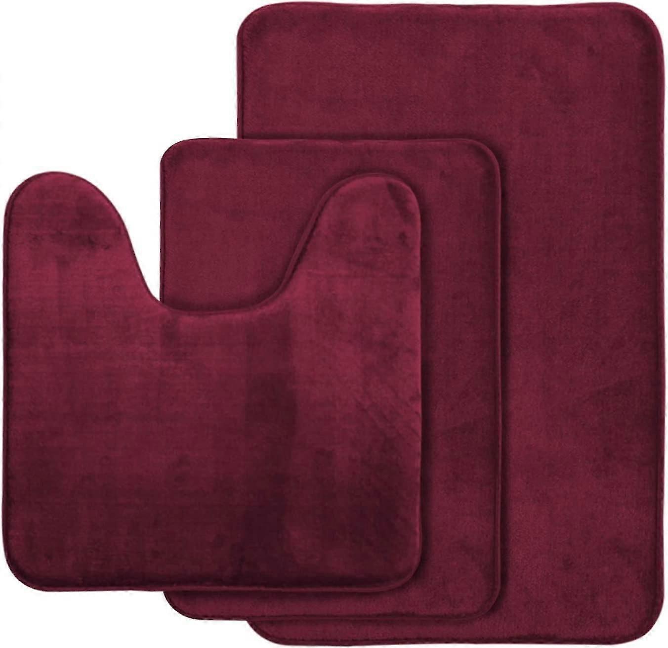 Memory Foam Bath Rug, Bathroom Mat Set Of 3, Soft, Plush, Absorbent, Low Pile, Includes 1 Large 20" X 32", 1 Contour 20" X 20", 1 Small 16" X 24"