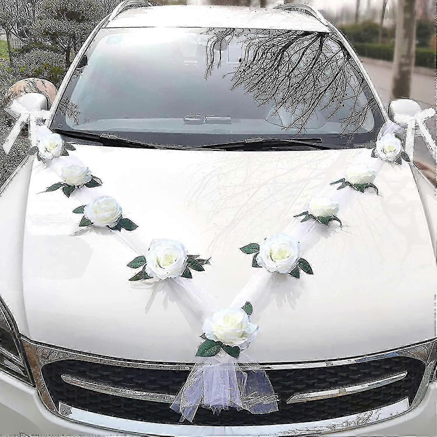 Svatební auto Flower Plate Ribbon Bows Set pro všechny modely automobilů