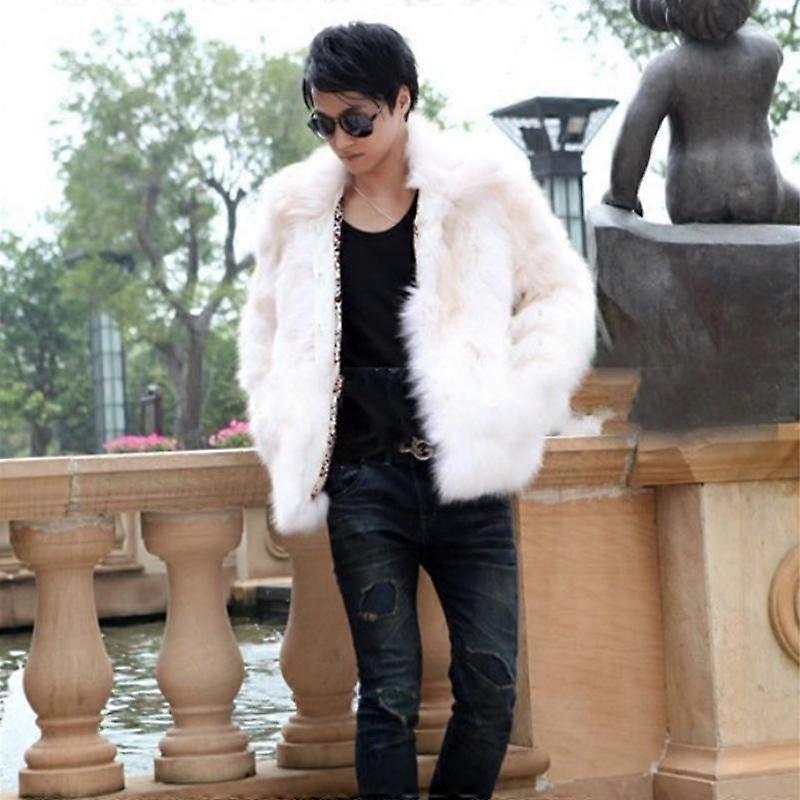 Faux Fox Fur Coat Men's Faux Fur Coat Windbreaker Plush Coat