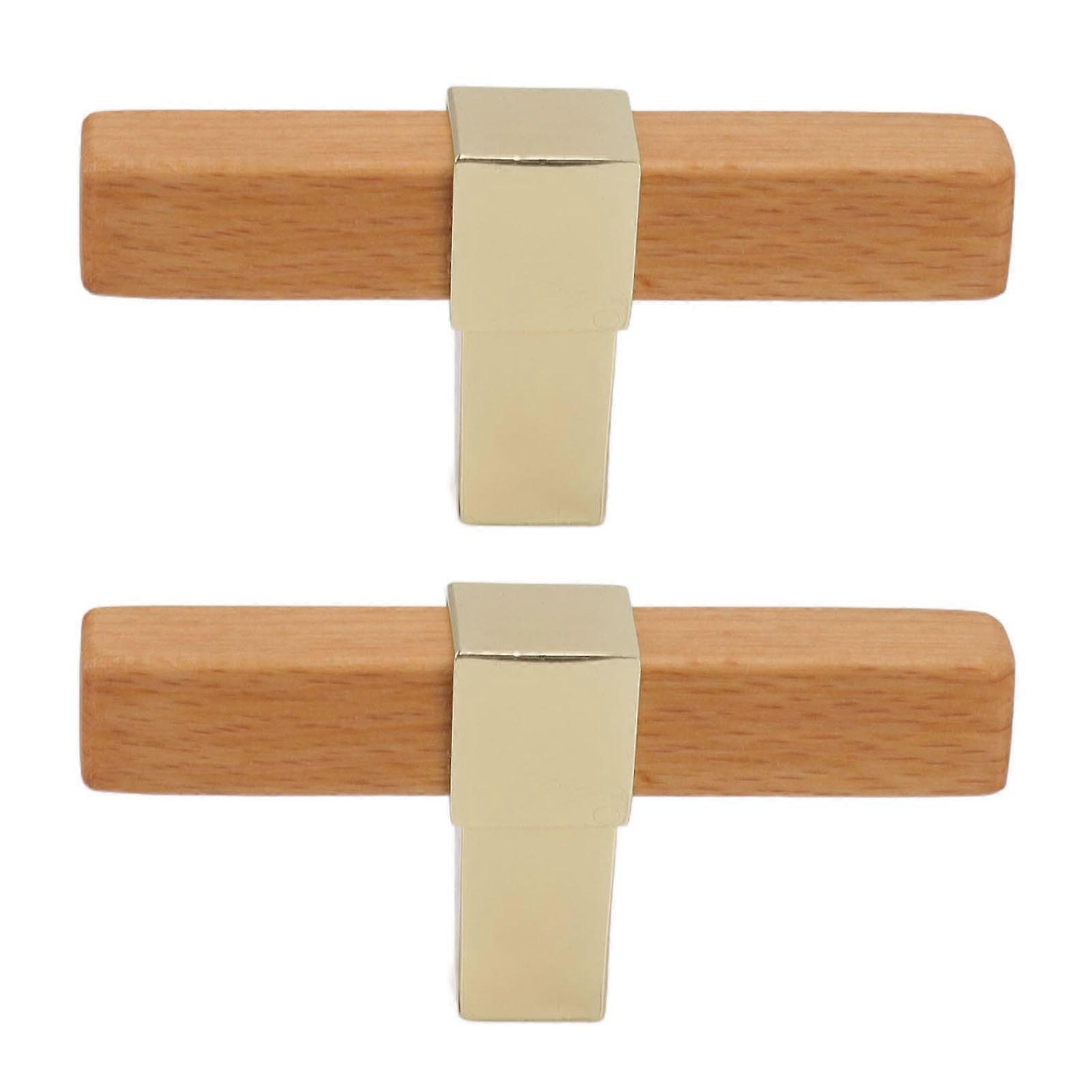 2 Pcs Wooden Cabinet Pulls Single Hole Door Pull Handle Knobs For Kitchen Drawer Cupboard Closet Golden 