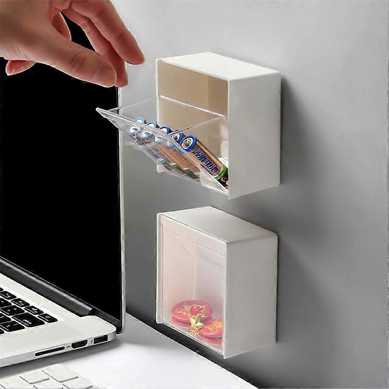 Home Bathroom Dustproof Wall Flip Lid Organizer No Punch Floss Swab Makeup Storage Box