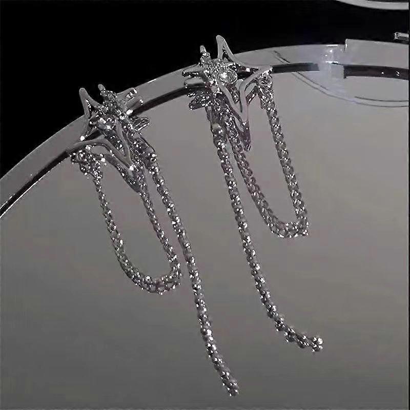 Kpop Y2K Style Women's Diamond Tassel Star Earrings Pink Rhinestone Dangle Cross Earring