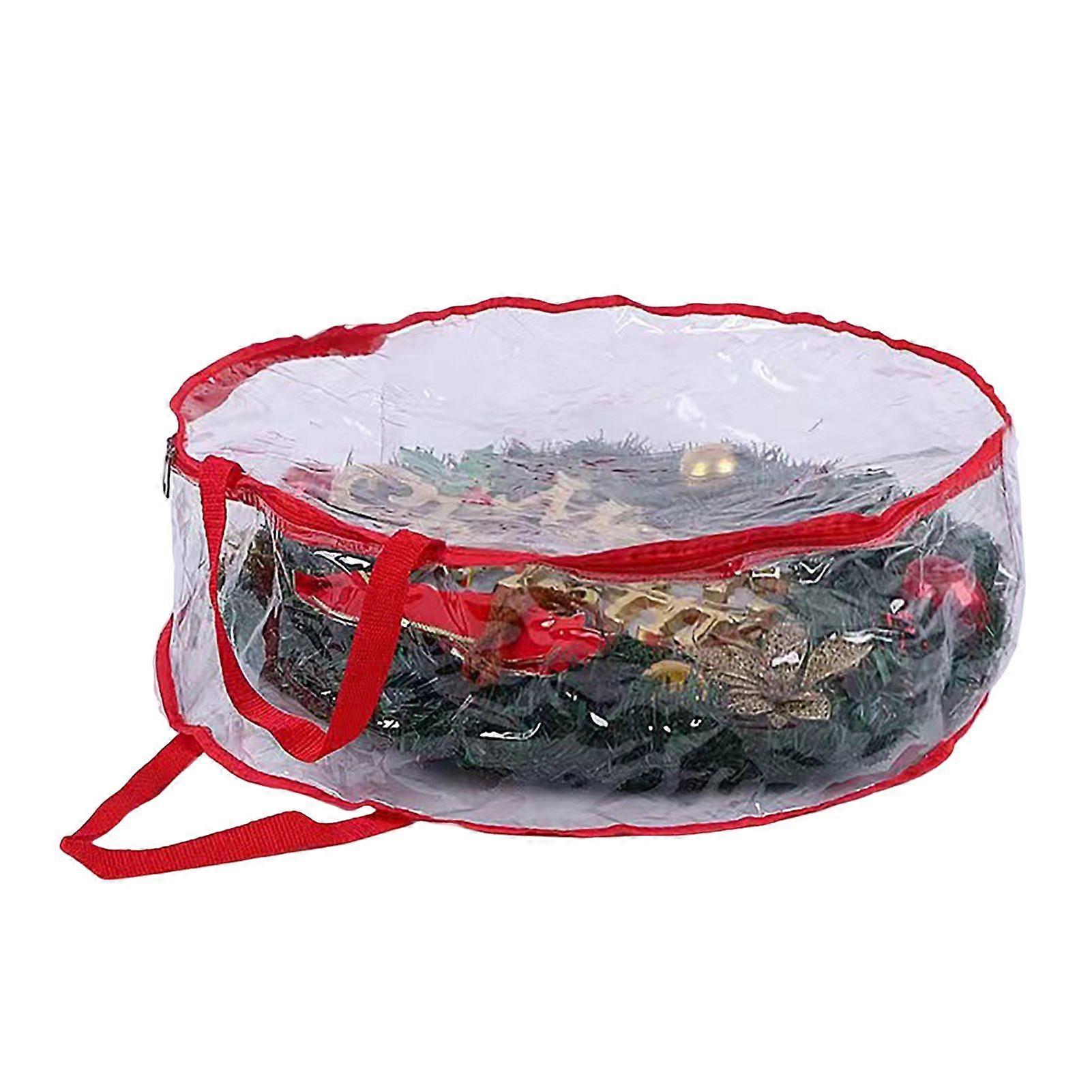 Christmas Wreath Storage Bag with Handle Zipper Closure Large Capacity Transparent Garlands Mini Trees Dustproof Organizer