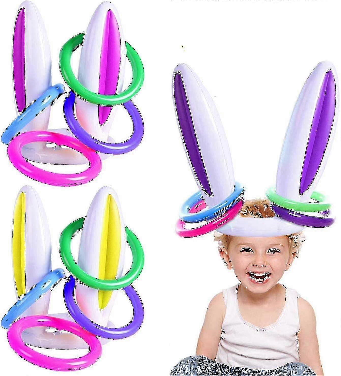3 Pack Easter Inflatable Bunny Ring Toss Game, Easter Rabbit Ears Ring Toss Party Games, Inflatable Toys Gift (3 Set & 12 Rings)