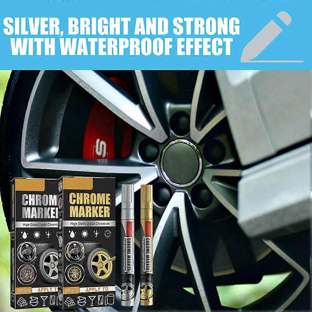 3 Pack Car Refinish Scratch Remover Paint Pen High Gloss Liquid Chrome Marker Pen Chrome Marker Pen