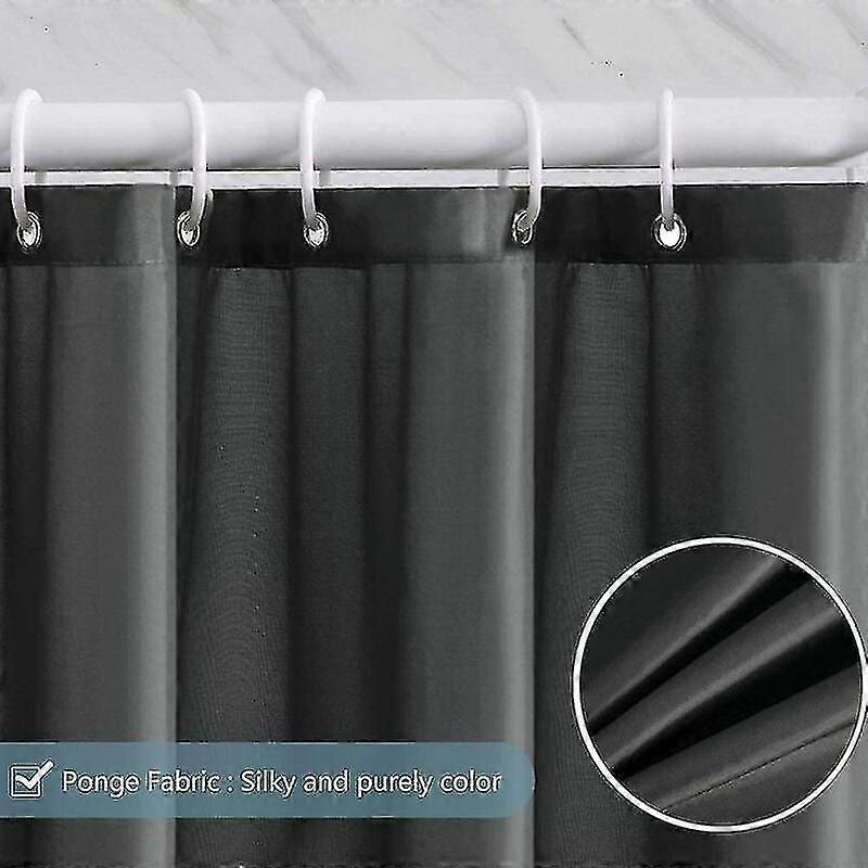 240x200 cm Shower Curtain with 16 Hooks, Mildew Resistant, Dark Grey Polyester