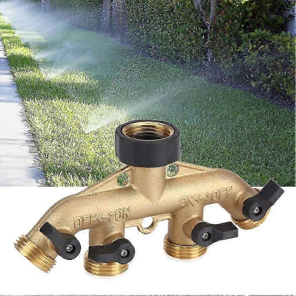 4 Way Valve Splitter, 3/4 Inch Brass 4 Way Hose Pipe Splitter Nozzle Switcher Tap Connectors