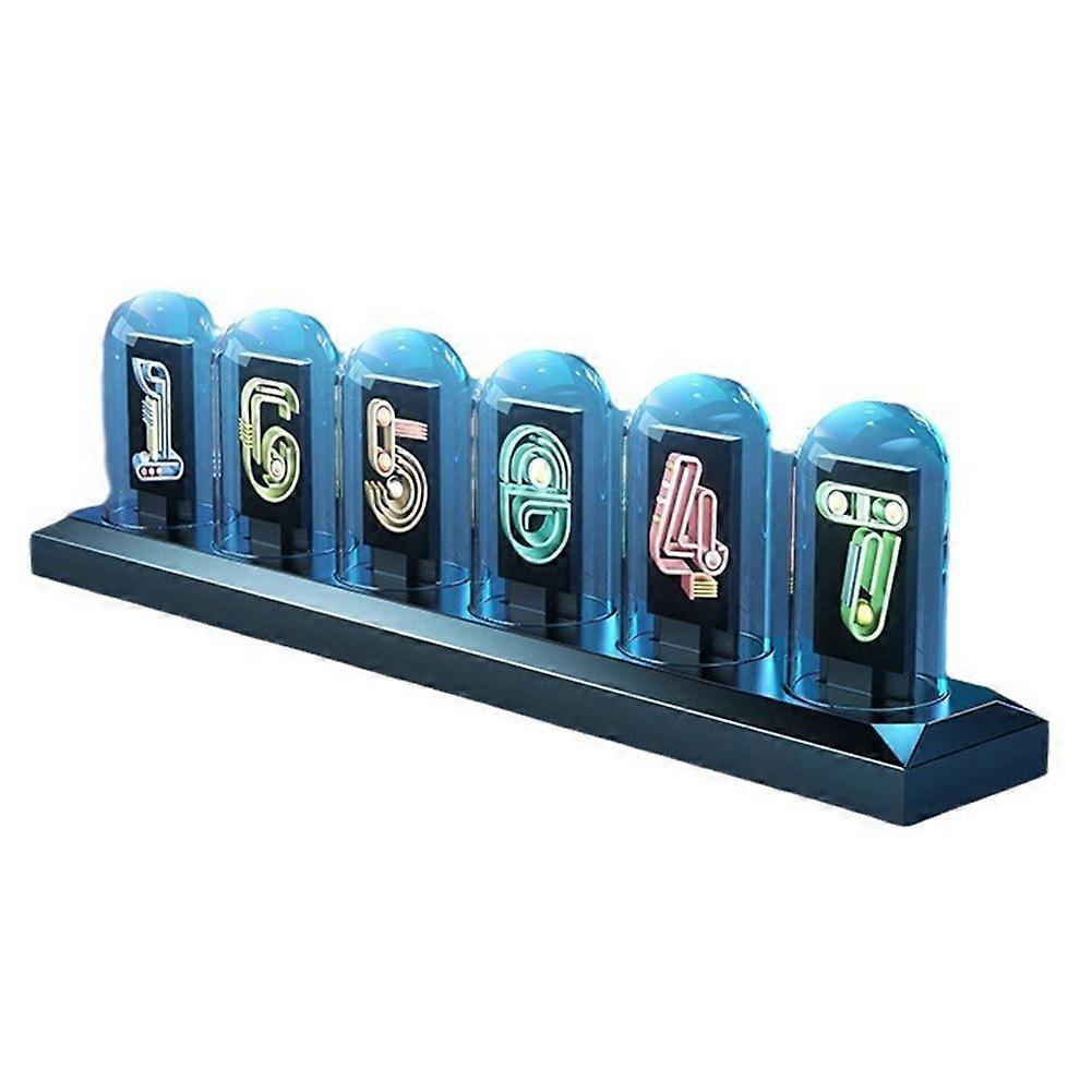 USB Powered RGB Nixie Tube Clock with IPS Color Screen, Corded Electric Aluminum Oval Alarm Clock with Charging Port