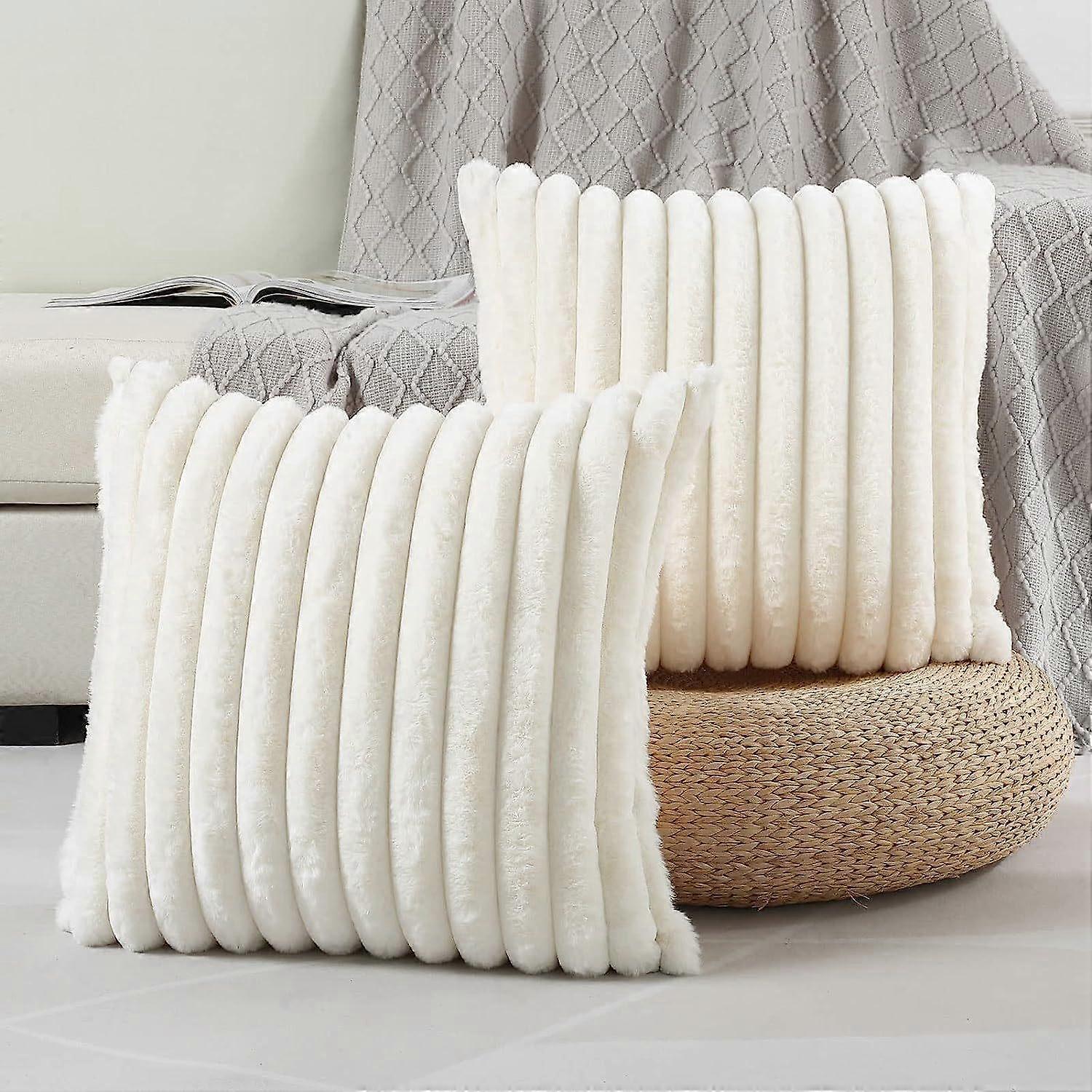 Imitation Rabbit Hair Striped Pillow Soft Solid Color Sofa Pillow Bedside Cushion Removable Washable Pillow