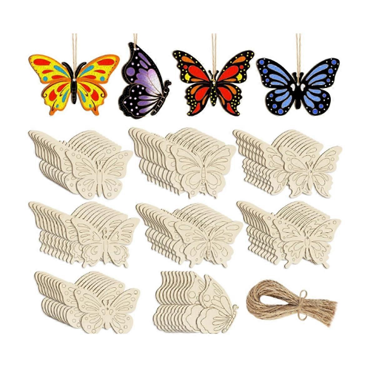 40PCS Wooden Hollow Butterfly Ornaments to Paint, 8 Styles DIY Blank Unfinished Wood Cutouts Ornamen