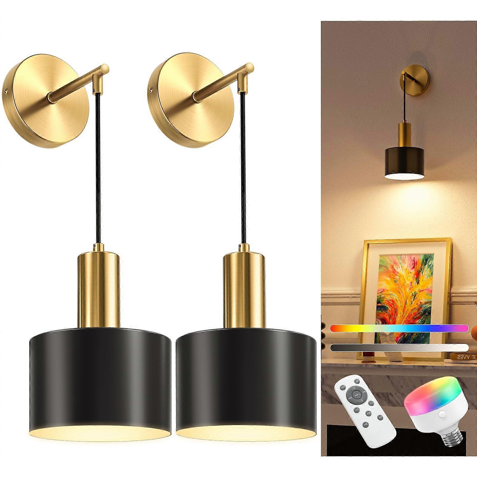 Wall Sconce 2-Pack Gold and Black Wireless Rechargeable for Bedroom