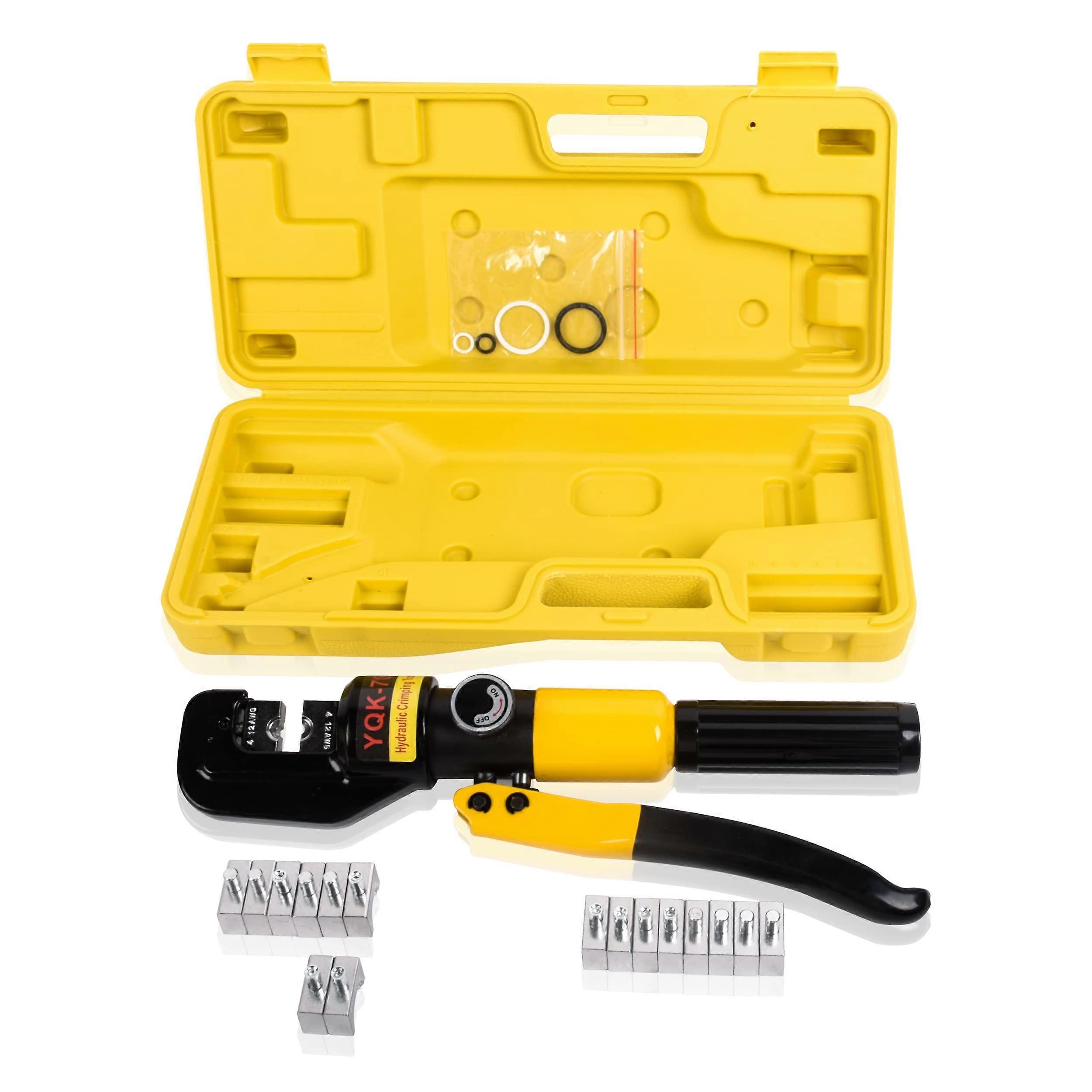 YQK-70 Cable Crimping Tool 10 Ton with 9 Pairs of Crimping Dies, 12-2/0 AWG Hydraulic Terminal Crimper Tool Battery Cable Crimper, 0.43-Inch Stroke